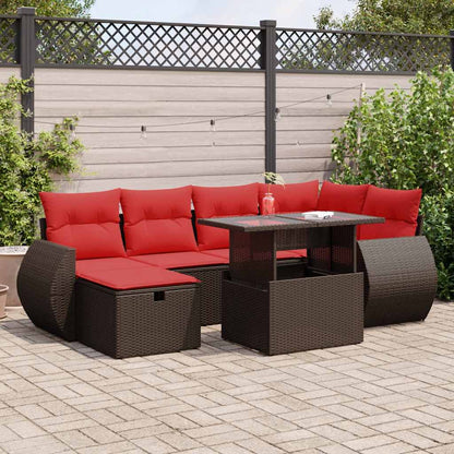 vidaXL Salon de jardin 7 pièces avec coussins résine tressée marron