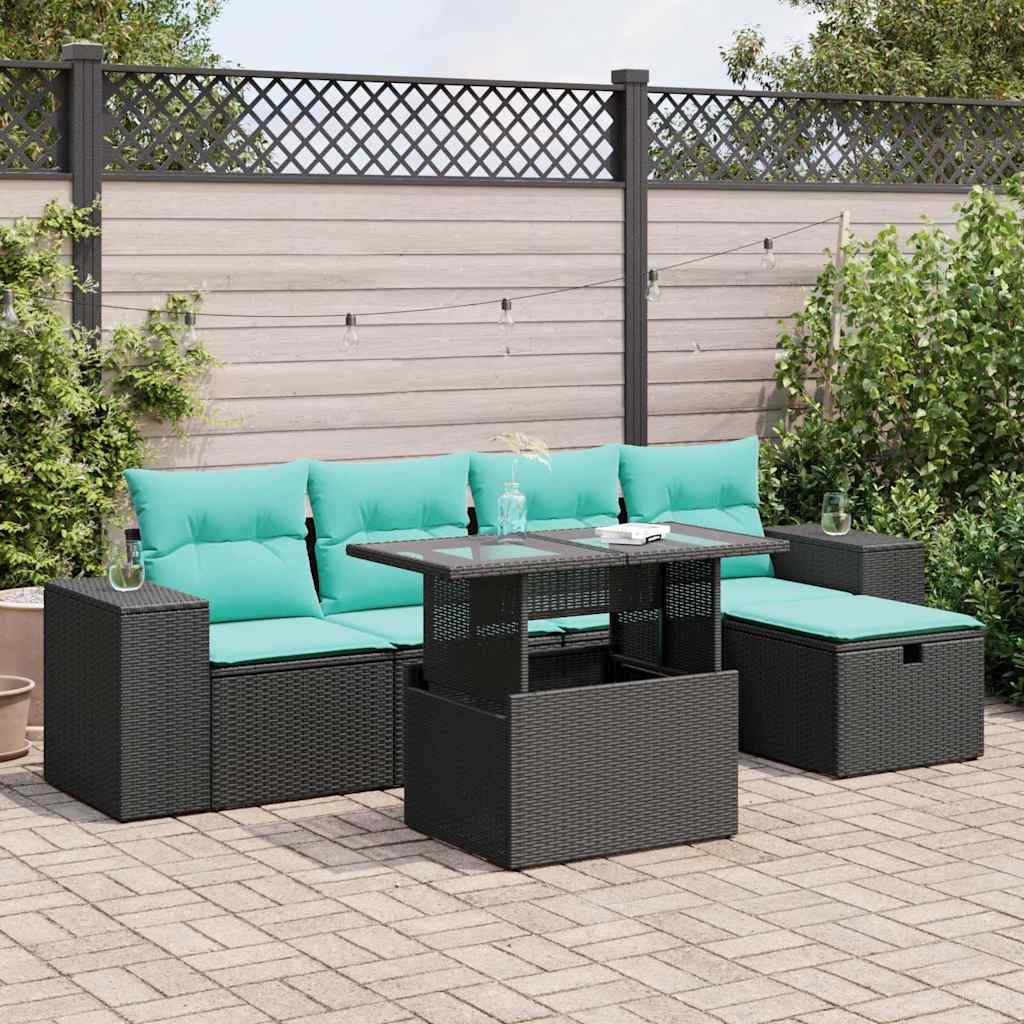 vidaXL 6-tlg. Garten-Sofagarnitur mit Kissen Grau Poly Rattan Akazie