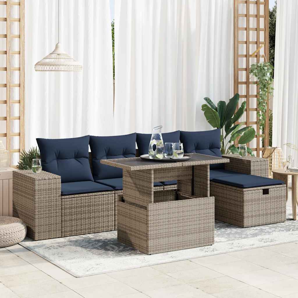 vidaXL Ensemble de canapés de jardin 6 pcs avec coussins marron résine tressée acacia