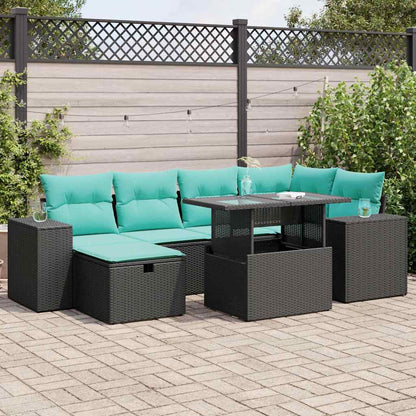 7-tlg. Garten-Sofagarnitur mit Kissen Grau Poly Rattan Akazie