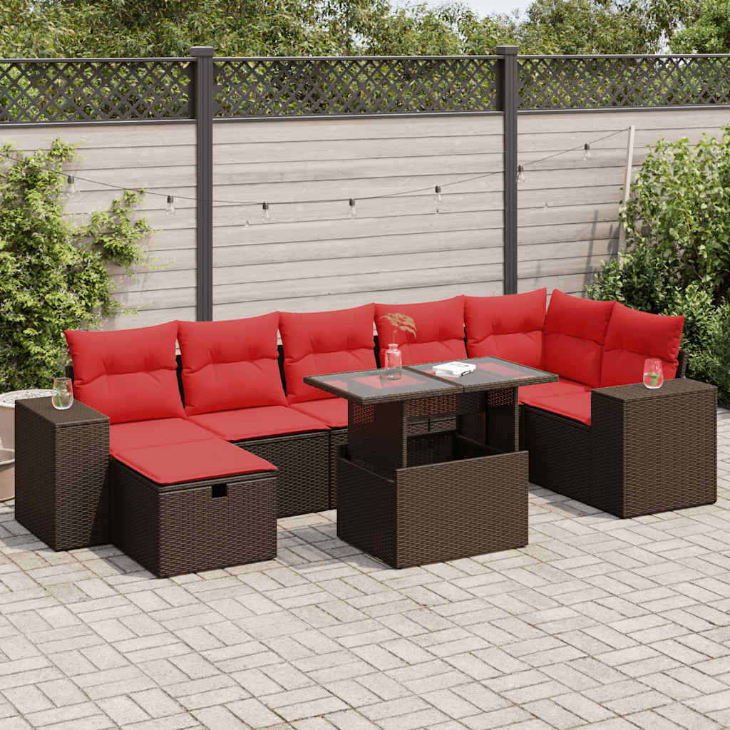 8-tlg. Garten-Sofagarnitur mit Kissen Schwarz Poly Rattan