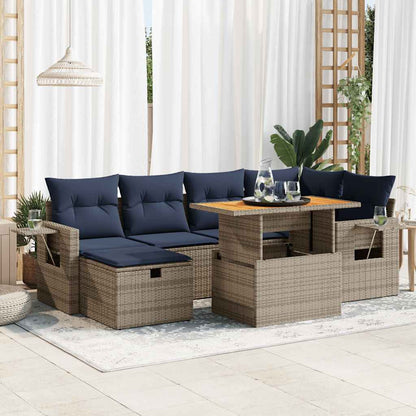 7-tlg. Garten-Sofagarnitur mit Kissen Schwarz Poly Rattan