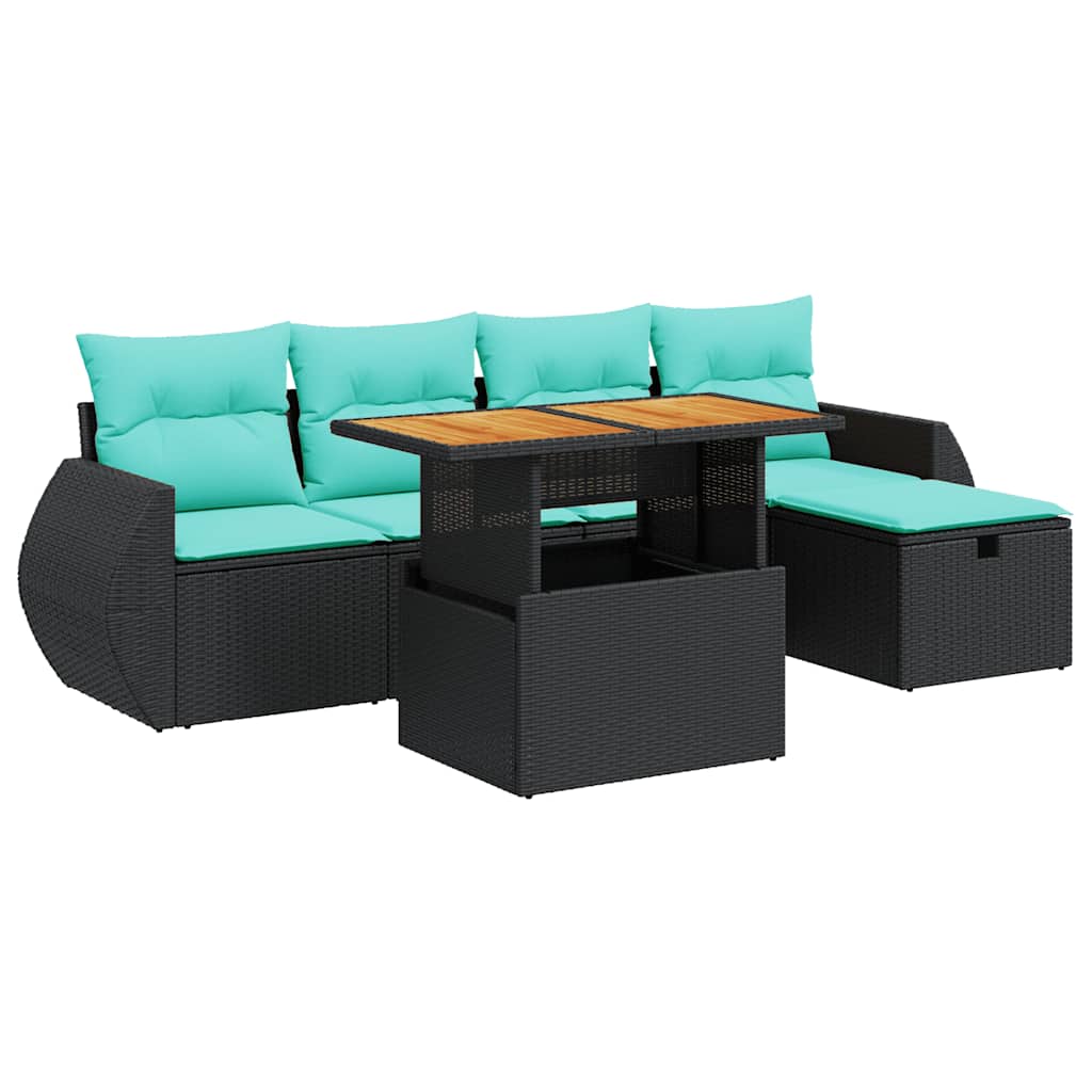 vidaXL 6-tlg. Garten-Sofagarnitur mit Kissen Braun Poly Rattan Akazie