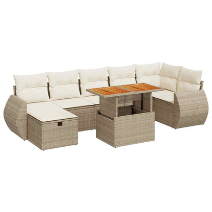 5-tlg. Garten-Sofagarnitur mit Kissen Beige Poly Rattan Akazie