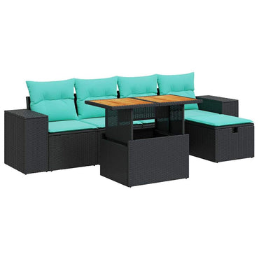 vidaXL 6-tlg. Garten-Sofagarnitur mit Kissen Braun Poly Rattan Akazie
