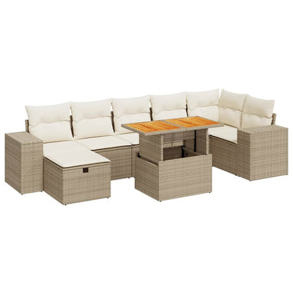 5-tlg. Garten-Sofagarnitur mit Kissen Beige Poly Rattan Akazie