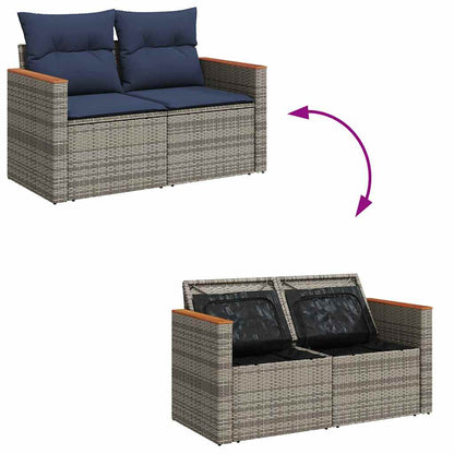 vidaXL Salon de jardin 6 pcs avec coussins Gris Résine tressée Bois d'acacia