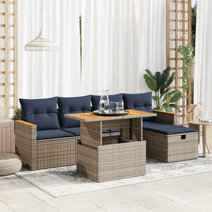 vidaXL Salon de jardin 6 pcs avec coussins Gris Résine tressée Bois d'acacia