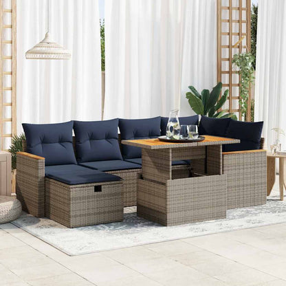 vidaXL Ensemble de canapés de jardin 7 pcs avec coussins Gris Résine tressée