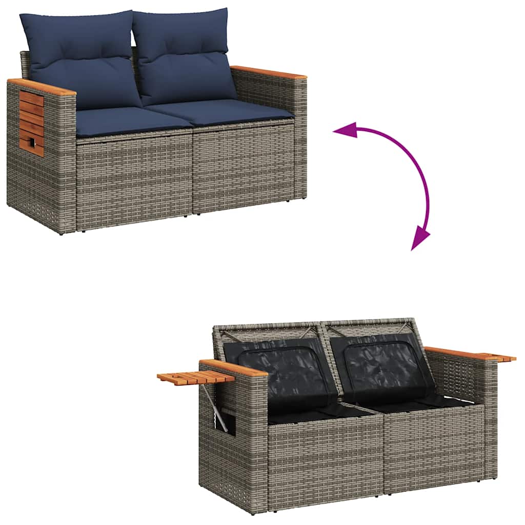 vidaXL Salon de jardin 6 pcs avec coussins Gris résine tressée Acacia