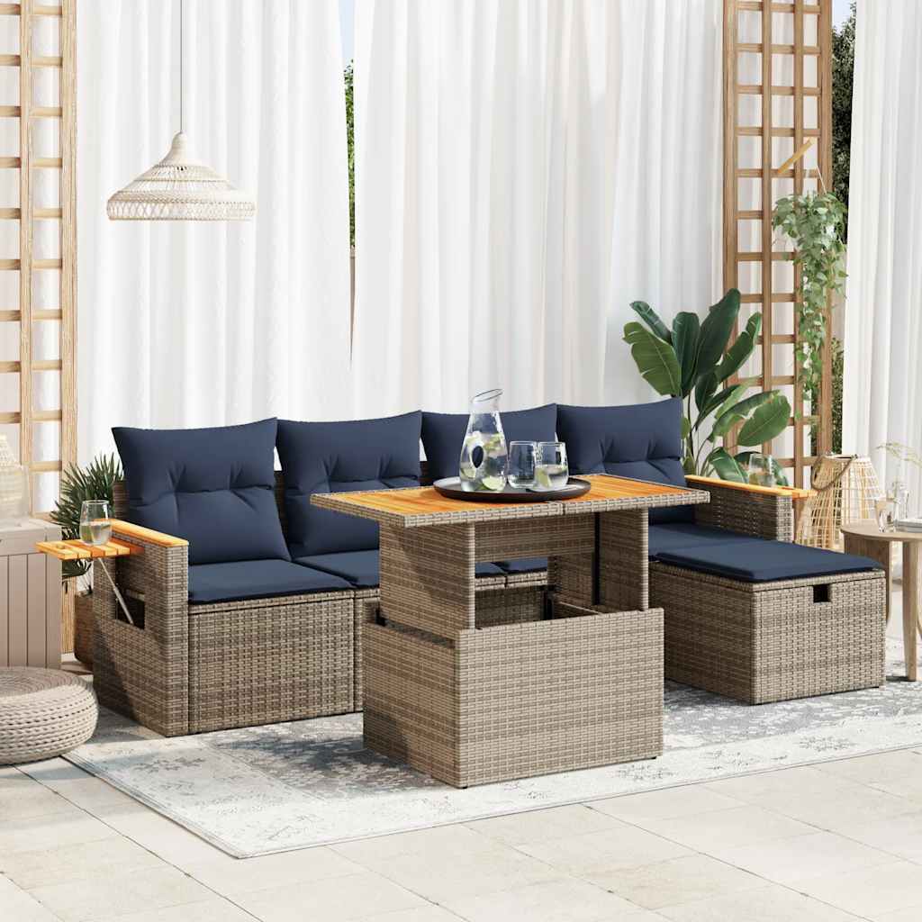 vidaXL Salon de jardin 6 pcs avec coussins Gris résine tressée Acacia