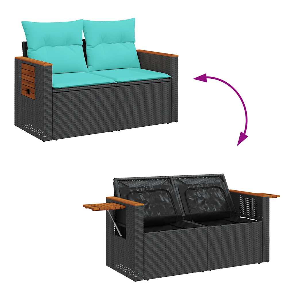 vidaXL 7-tlg. Garten-Sofagarnitur mit Kissen Braun Poly Rattan Akazie