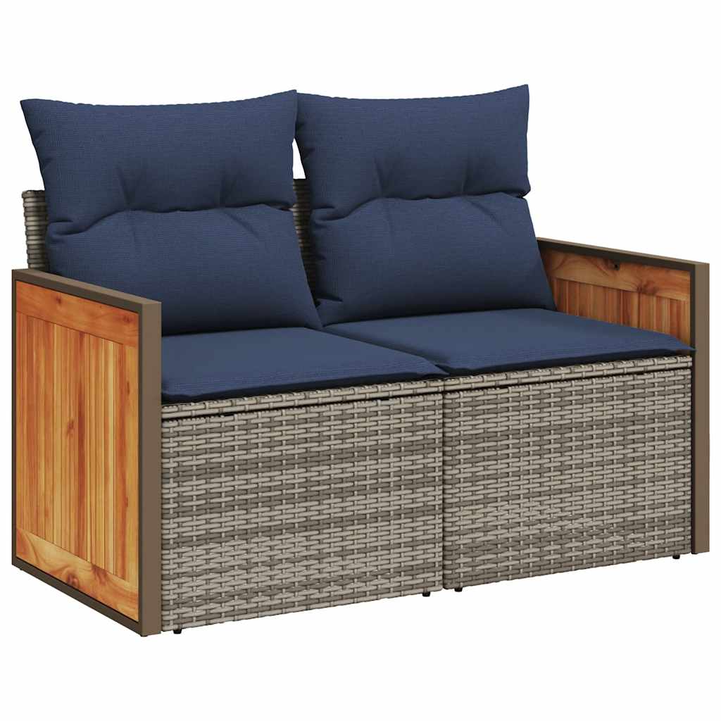 vidaXL 6-tlg. Garten-Sofagarnitur mit Kissen Grau Poly Rattan Akazie