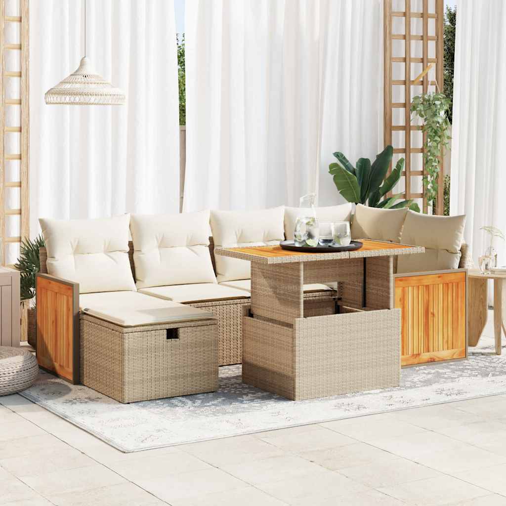 8-tlg. Garten-Sofagarnitur mit Kissen Beige Poly Rattan