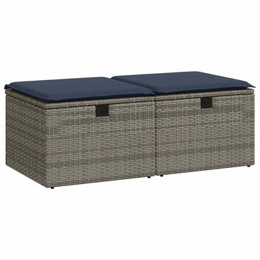 vidaXL 2-tlg. Garten-Sofagarnitur mit Kissen Grau Poly Rattan Akazie