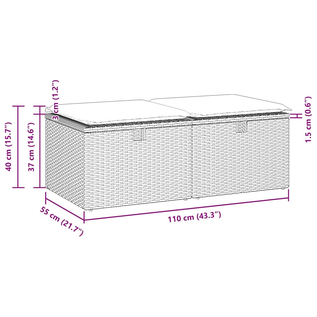 vidaXL 2-tlg. Garten-Sofagarnitur mit Kissen Grau Poly Rattan Akazie