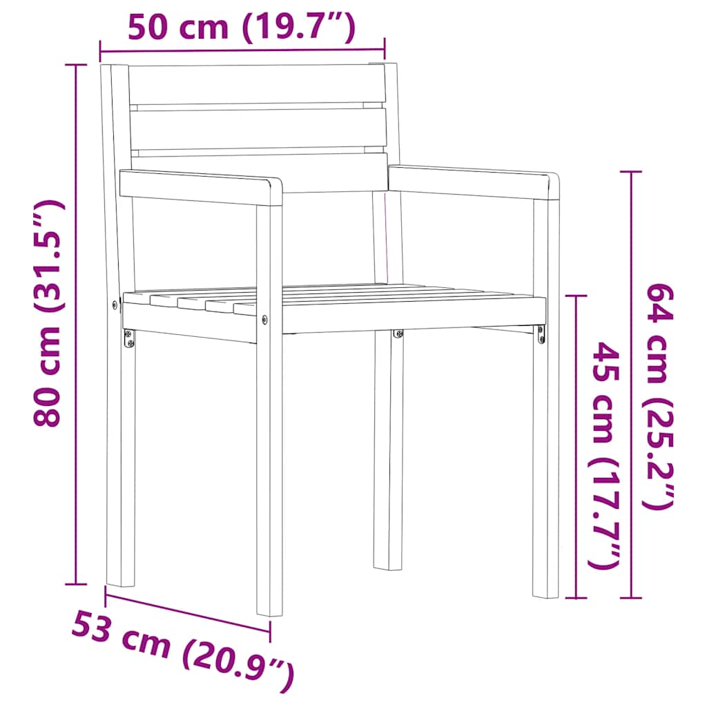 vidaXL Gartenstühle 2 Stk. 50x53x80 cm Massivholz Akazie