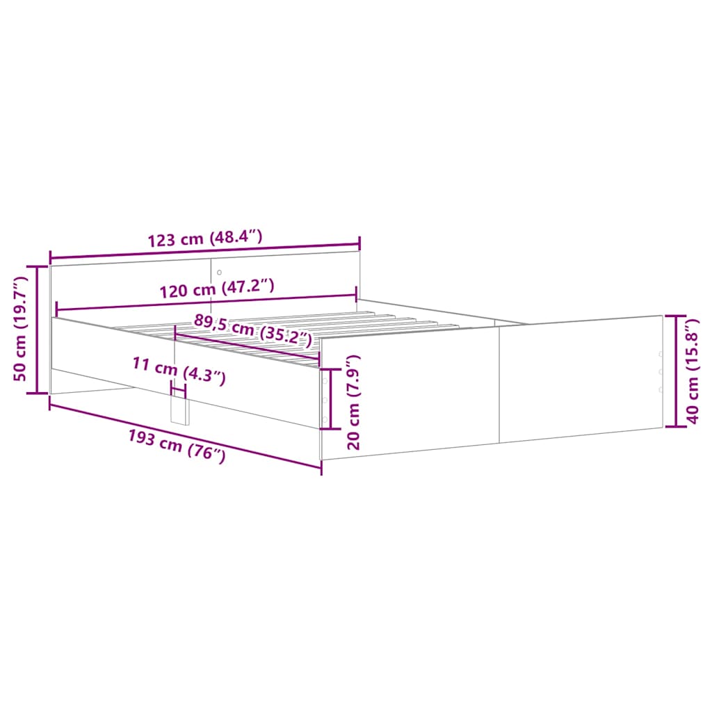 vidaXL Bettgestell ohne Matratze Artisan-Eiche 120x190cm Holzwerkstoff