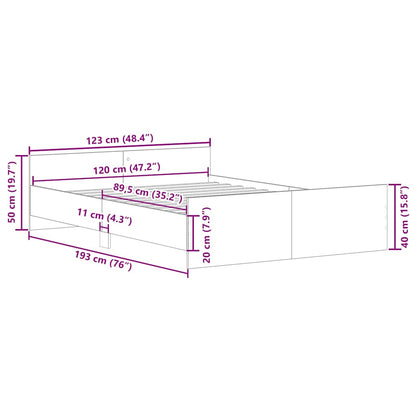 vidaXL Bettgestell ohne Matratze Artisan-Eiche 120x190cm Holzwerkstoff