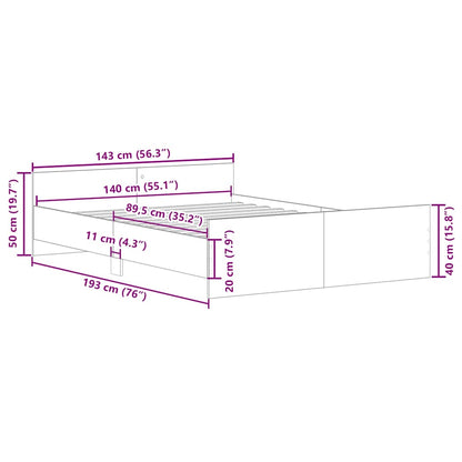 vidaXL Bettgestell ohne Matratze Artisan-Eiche 140x190cm Holzwerkstoff
