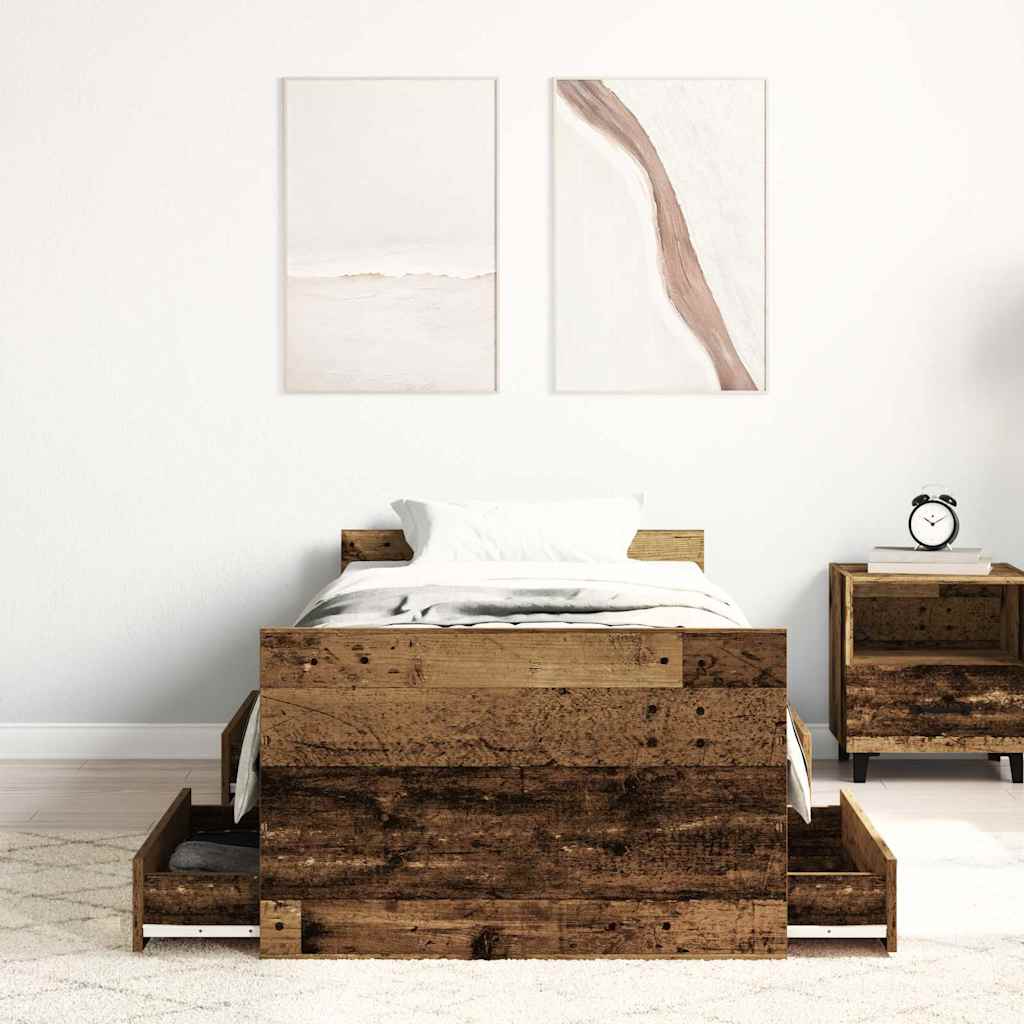 vidaXL Bettgestell ohne Matratze Altholz-Optik 100x200cm Holzwerkstoff