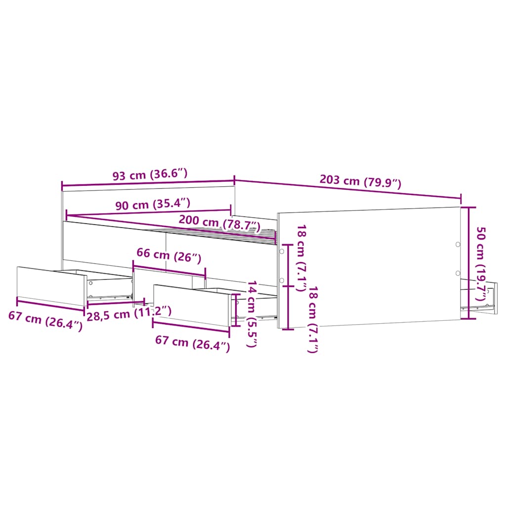 vidaXL Bettgestell ohne Matratze Altholz-Optik 90x200cm Holzwerkstoff