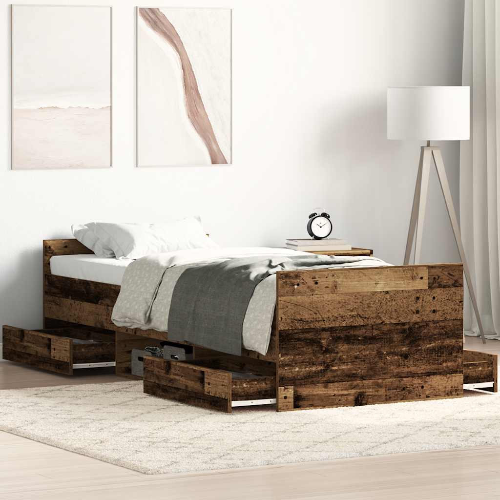 vidaXL Bettgestell ohne Matratze Altholz-Optik 90x200cm Holzwerkstoff