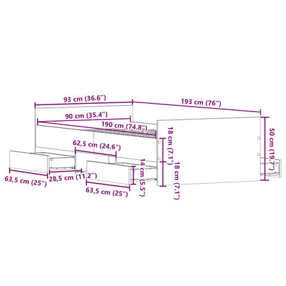 vidaXL Bettgestell ohne Matratze Altholz-Optik 90x190cm Holzwerkstoff