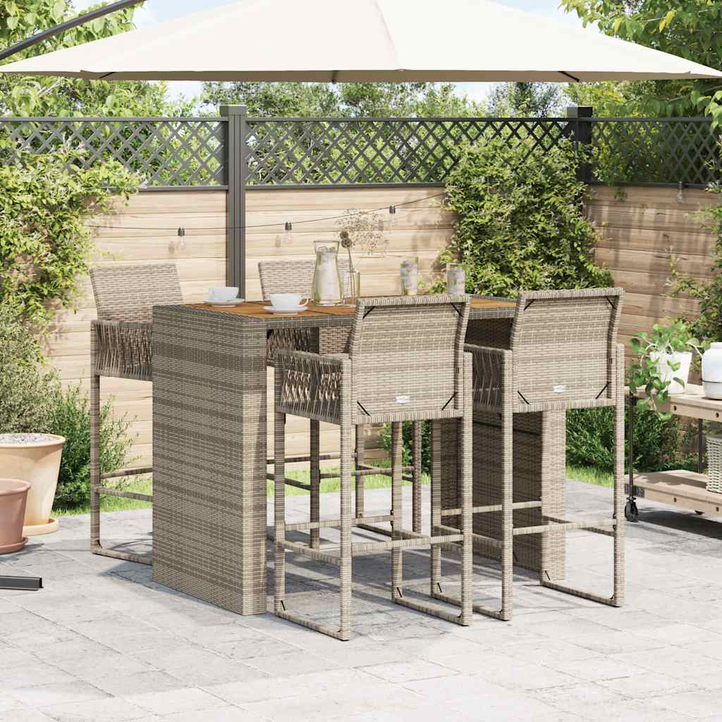 5-tlg. Gartenbar-Set ohne Kissen Grau Poly Rattan Akazie
