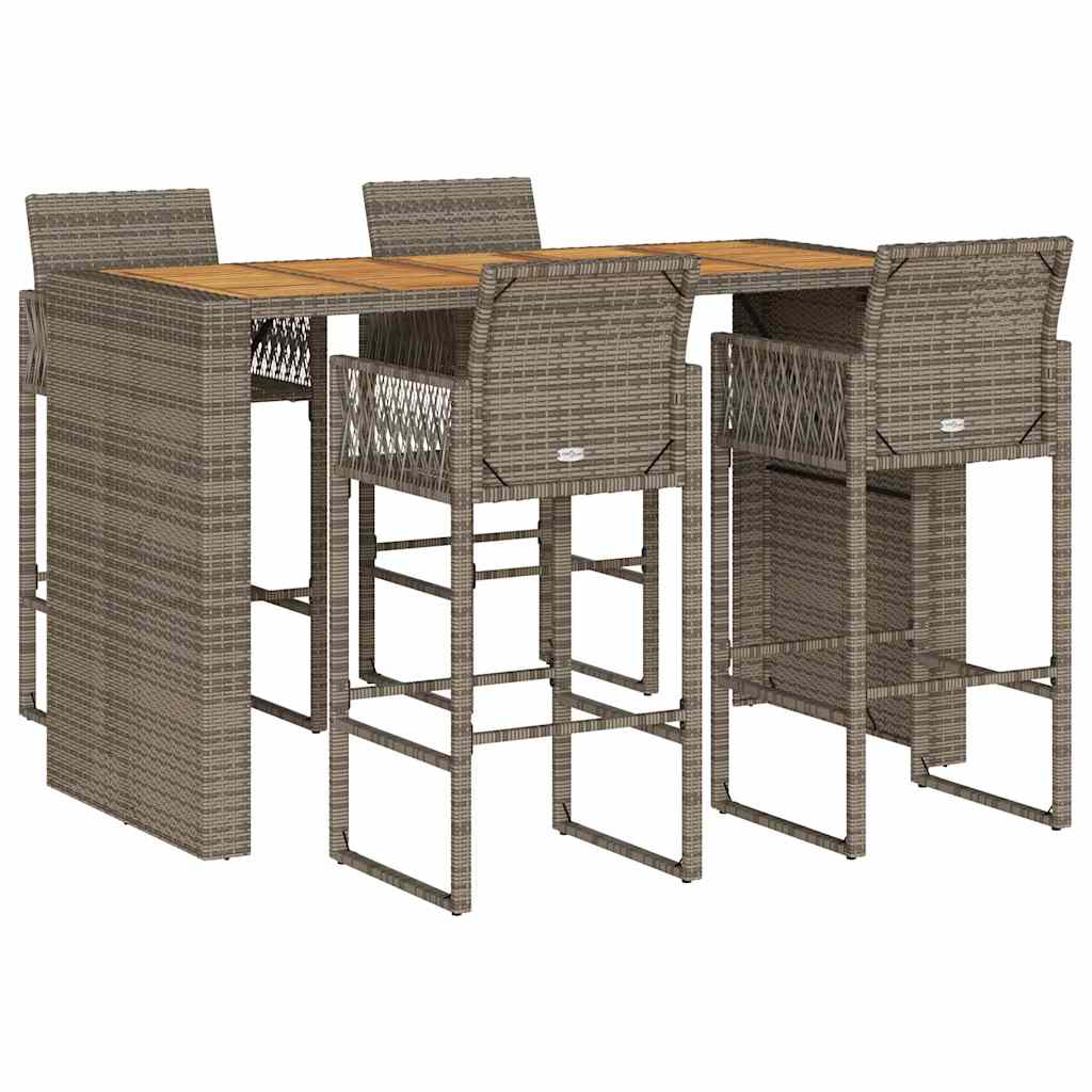 5-tlg. Gartenbar-Set ohne Kissen Grau Poly Rattan Akazie