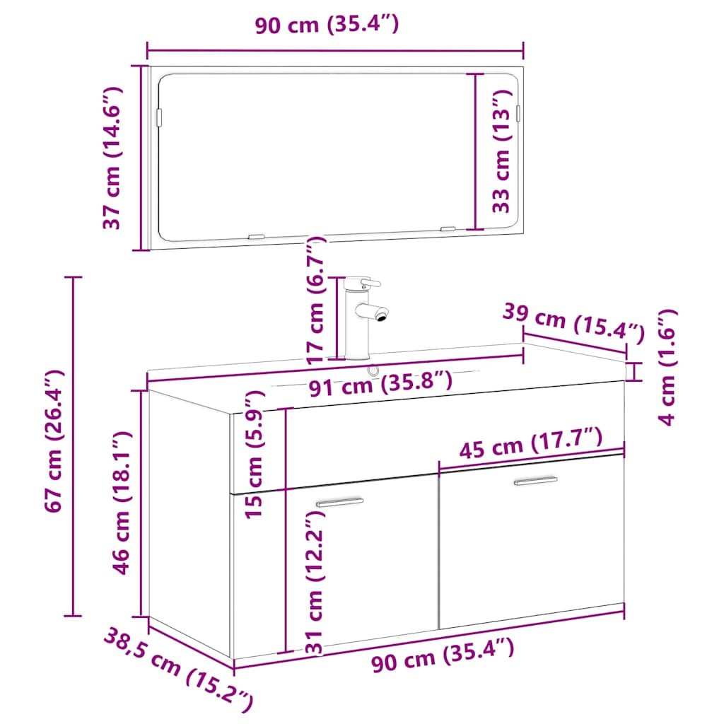 vidaXL 3-tlg. Badmöbel-Set Artisan-Eiche Holzwerkstoff