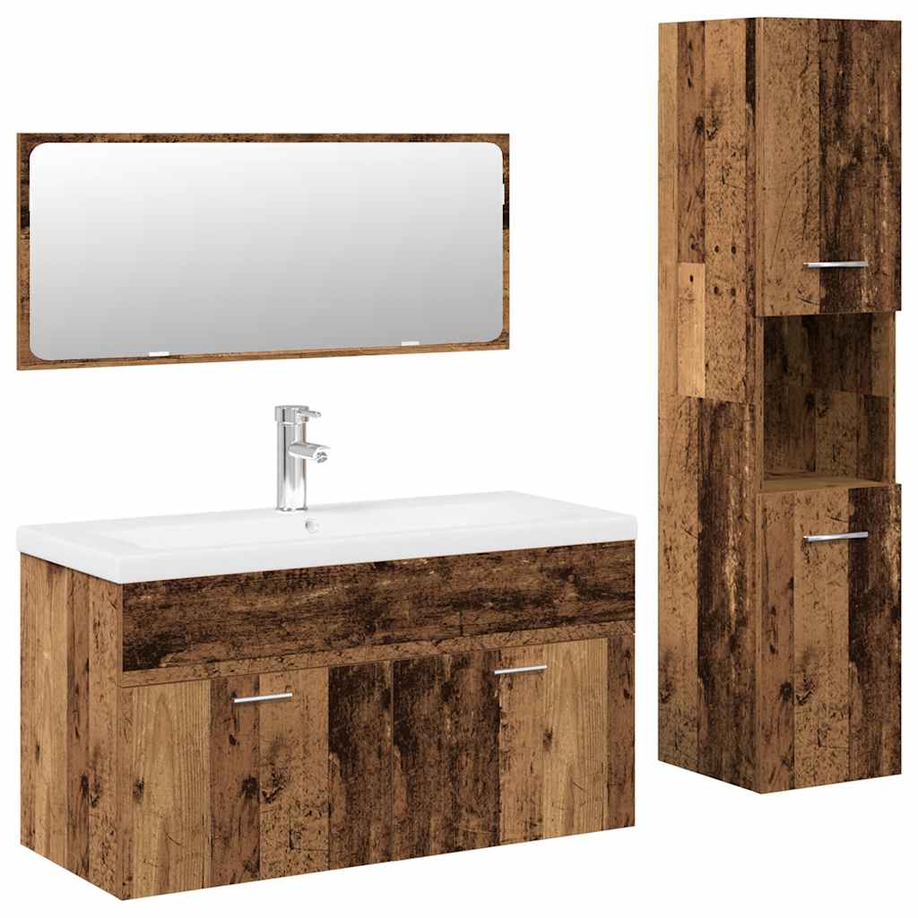 vidaXL Meuble de salle de bain 4 pcs effet bois flotté en bois d'ingénierie