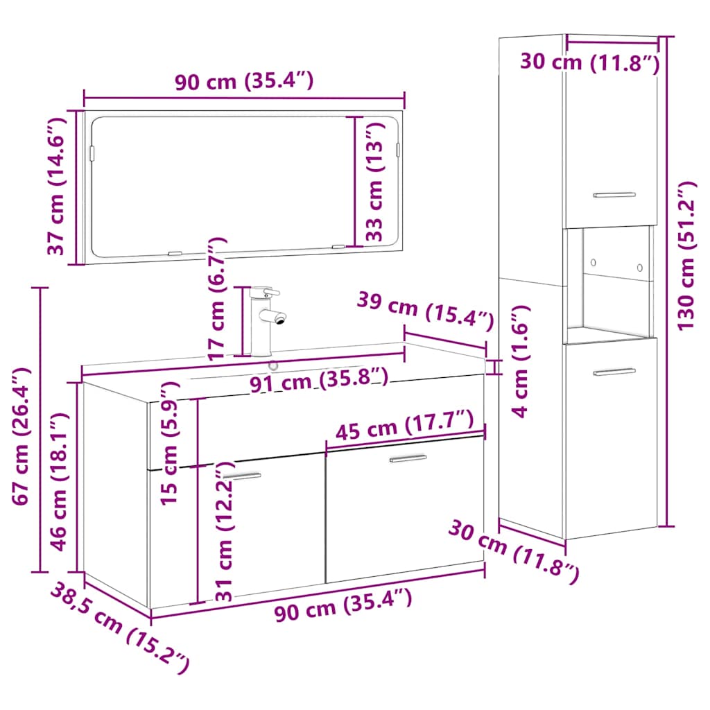 vidaXL Meuble de salle de bain 4 pcs effet bois flotté en bois d'ingénierie