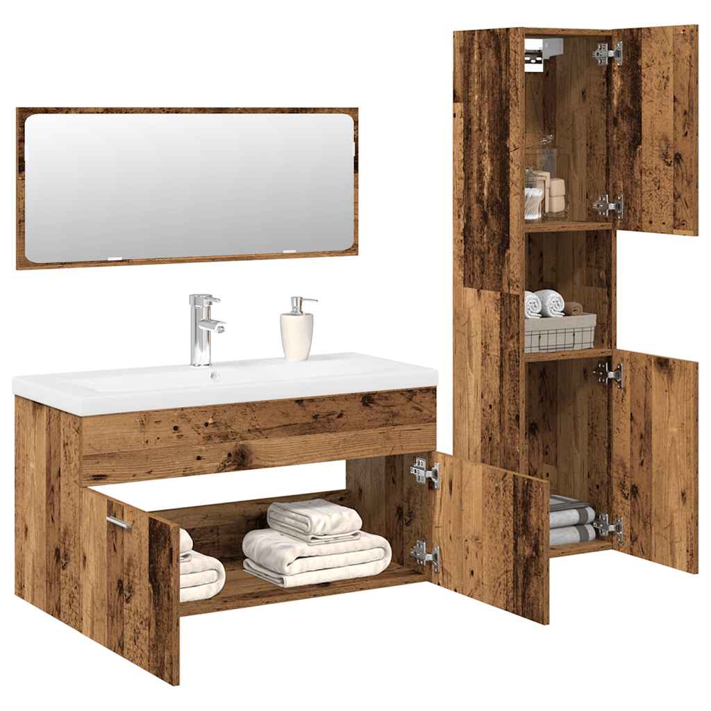 vidaXL Meuble de salle de bain 4 pcs effet bois flotté en bois d'ingénierie