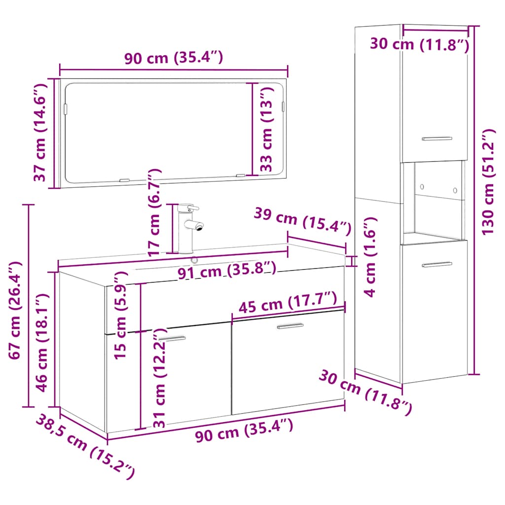 vidaXL 4-tlg. Badmöbel-Set Artisan-Eiche Holzwerkstoff