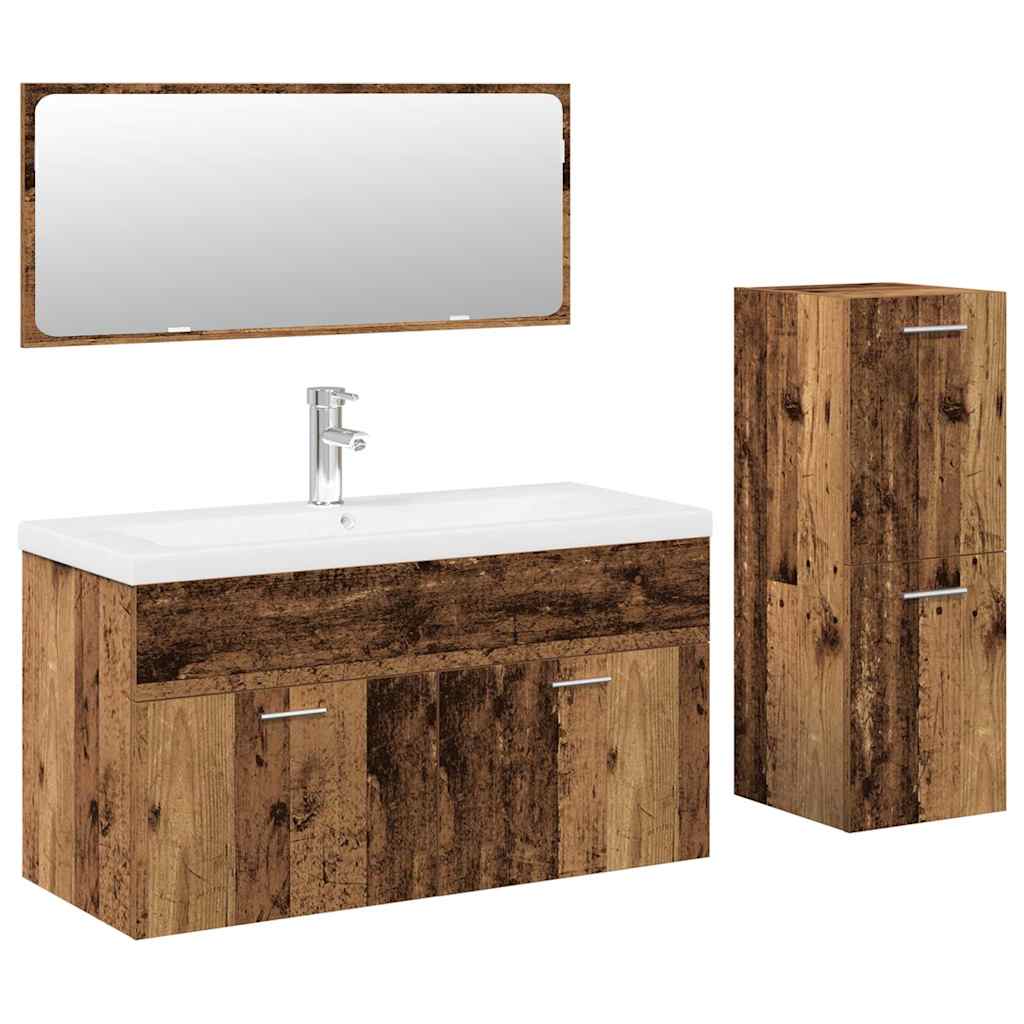 vidaXL Ensemble de meubles de salle de bain 4 pièces aspect bois flotté en bois d'ingénierie