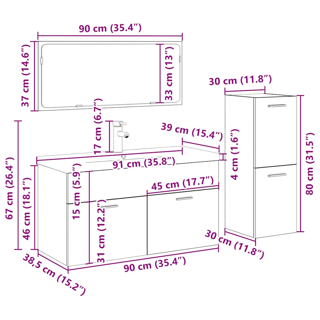 vidaXL Ensemble de meubles de salle de bain 4 pièces aspect bois flotté en bois d'ingénierie