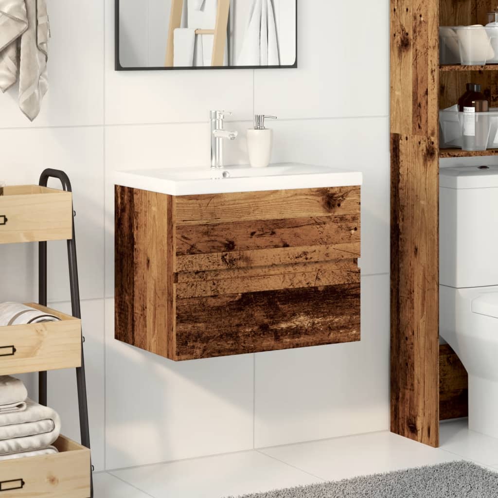 vidaXL Waschbeckenunterschrank mit Einbaubecken Altholz-Optik