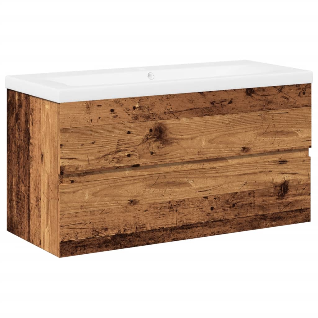 Meuble sous-lavabo vidaXL avec lavabo intégré aspect bois de récupération