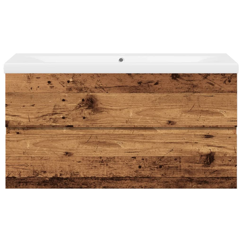 Meuble sous-lavabo vidaXL avec lavabo intégré aspect bois de récupération