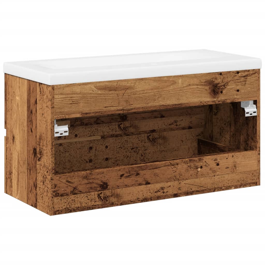 Meuble sous-lavabo vidaXL avec lavabo intégré aspect bois de récupération