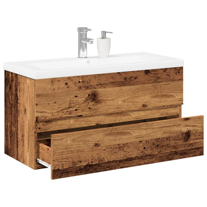 Meuble sous-lavabo vidaXL avec lavabo intégré aspect bois de récupération