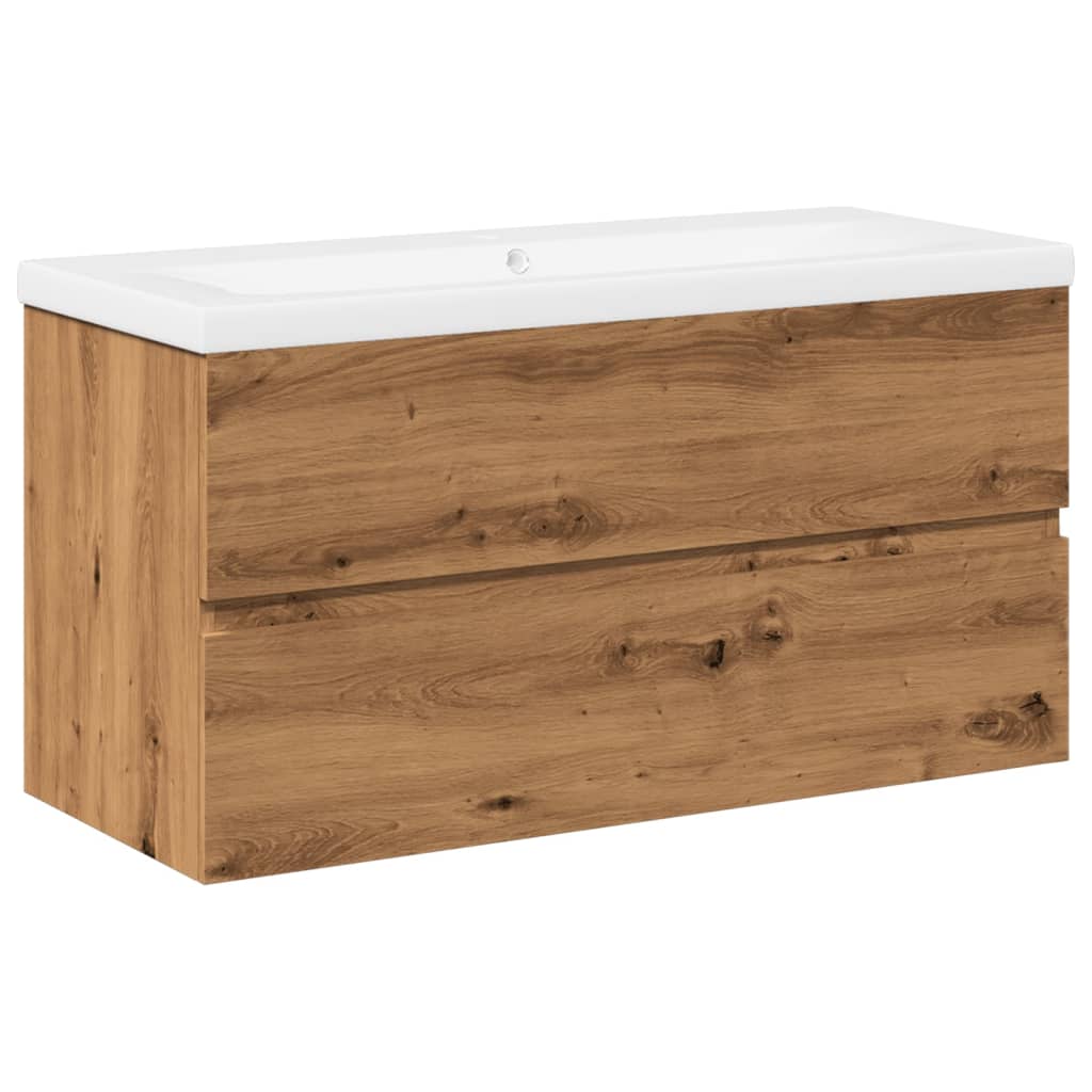 vidaXL Waschbeckenunterschrank mit Einbaubecken Artisan-Eiche