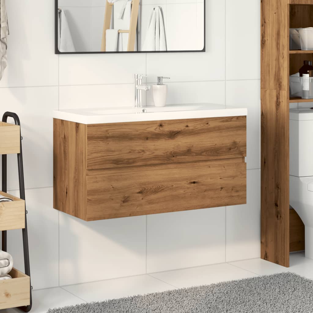 vidaXL Waschbeckenunterschrank mit Einbaubecken Artisan-Eiche