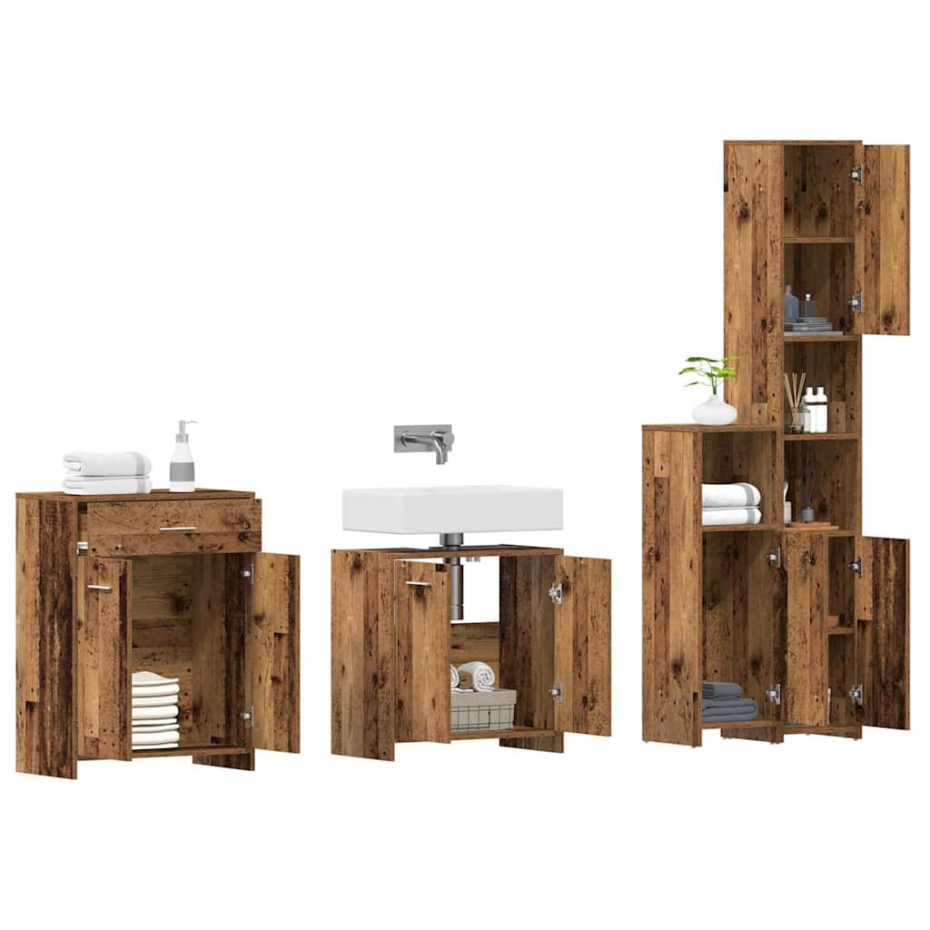 vidaXL 4-tlg. Badmöbel-Set Altholz-Optik Holzwerkstoff