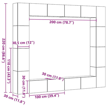 vidaXL 8-tlg. TV-Schrank-Set Wandmontage Artisan-Eiche Holzwerkstoff