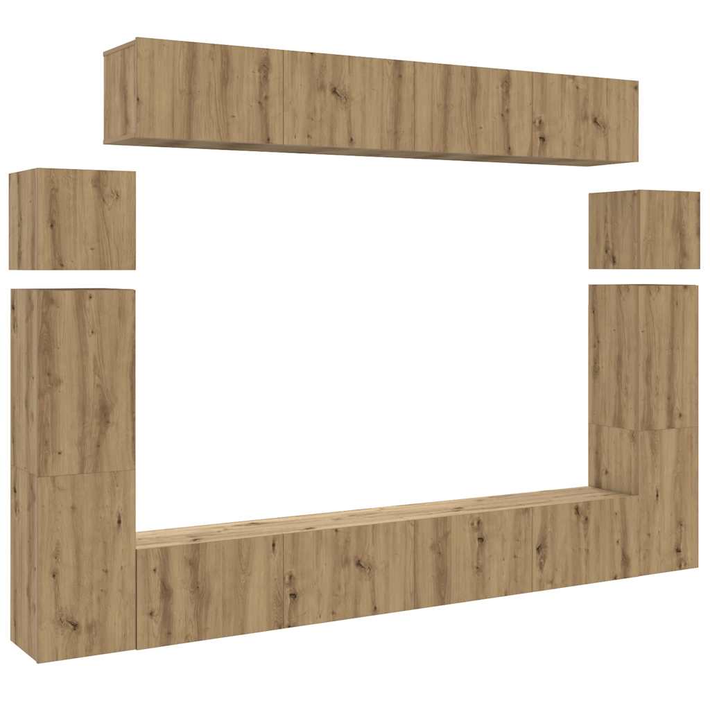 vidaXL 8-tlg. TV-Schrank-Set Wandmontage Artisan-Eiche Holzwerkstoff