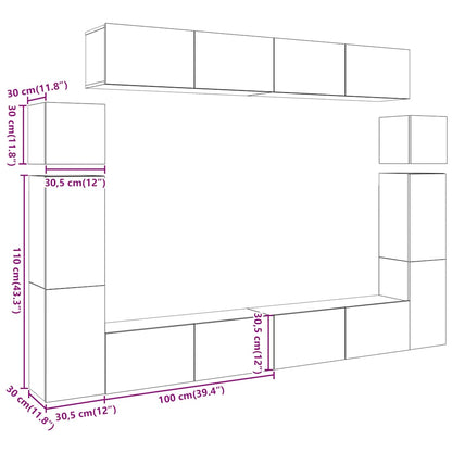vidaXL 8-tlg. TV-Schrank-Set Wandmontage Artisan-Eiche Holzwerkstoff
