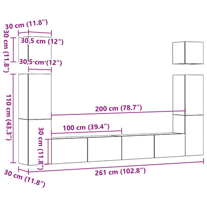 vidaXL 6-tlg. TV-Schrank-Set Wandmontage Artisan-Eiche Holzwerkstoff