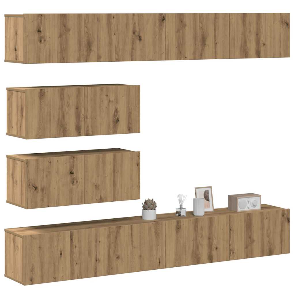 6-tlg. TV-Schrank-Set Wandmontage Artisan-Eiche Holzwerkstoff